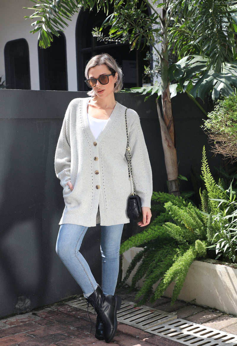 Women's Loose Knitted Cardigan Long Sleeve V-Neck Button Front Solid Color Sweater