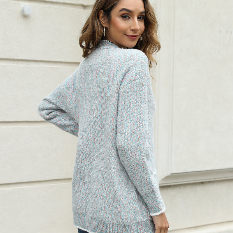 Women's Solid Color Knitted Cardigan Long Sleeve V-Neck Button Front Sweater with Pockets