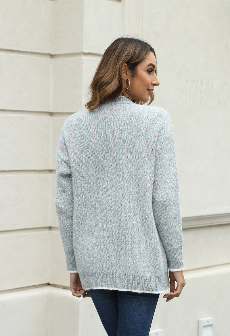 Women's Solid Color Knitted Cardigan Long Sleeve V-Neck Button Front Sweater with Pockets