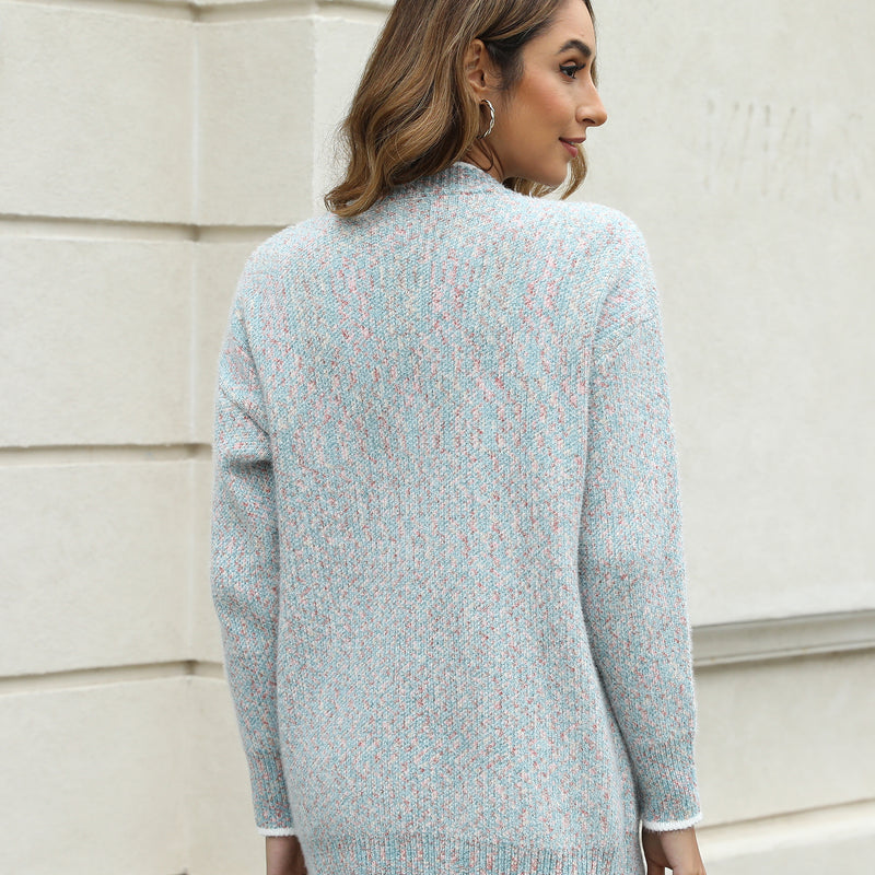Women's Solid Color Knitted Cardigan Long Sleeve V-Neck Button Front Sweater with Pockets