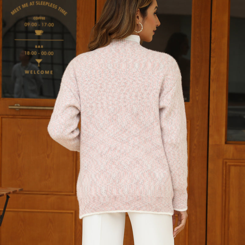 Women's Solid Color Knitted Cardigan Long Sleeve V-Neck Button Front Sweater with Pockets