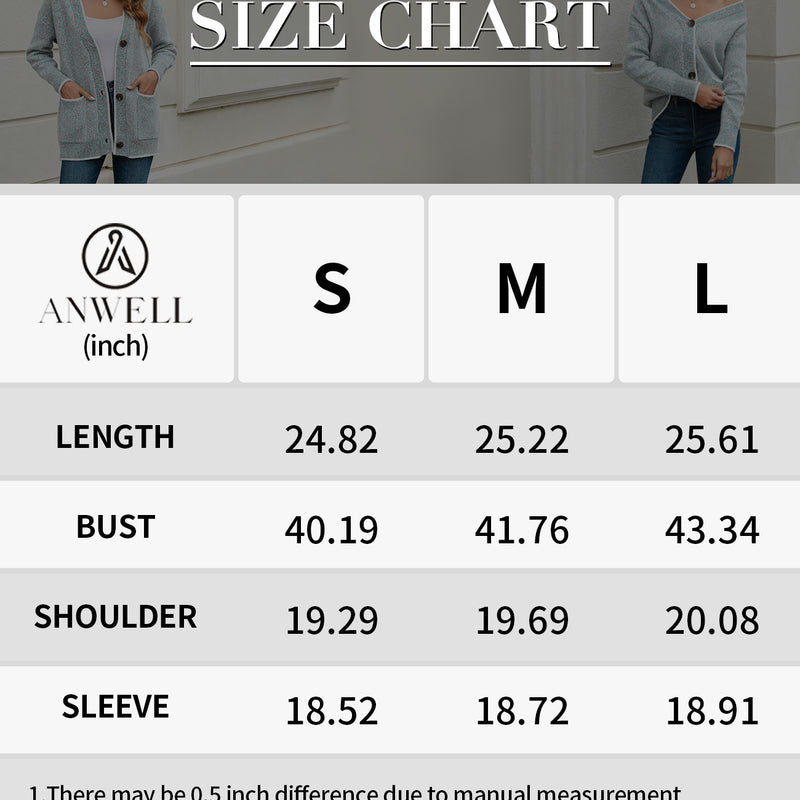 Women's Solid Color Knitted Cardigan Long Sleeve V-Neck Button Front Sweater with Pockets