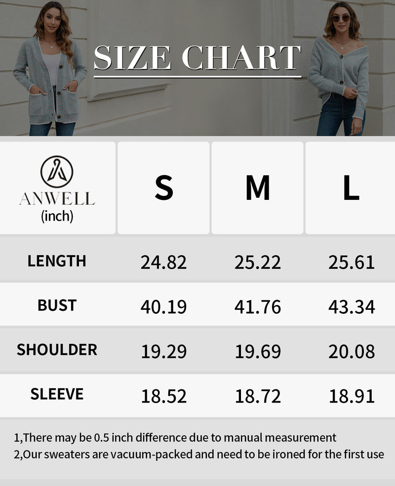 Women's Solid Color Knitted Cardigan Long Sleeve V-Neck Button Front Sweater with Pockets