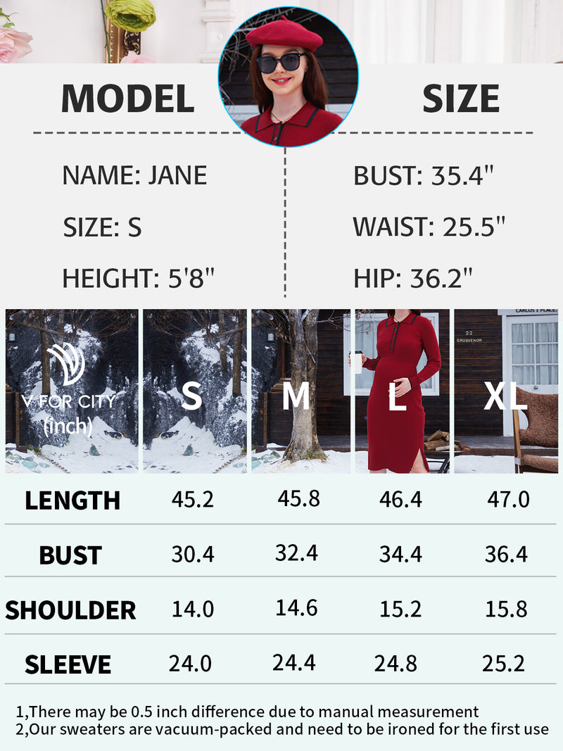 Women's Maternity Knitted Dress Long Sleeve Polo Neck Split Solid Color Midi Dress