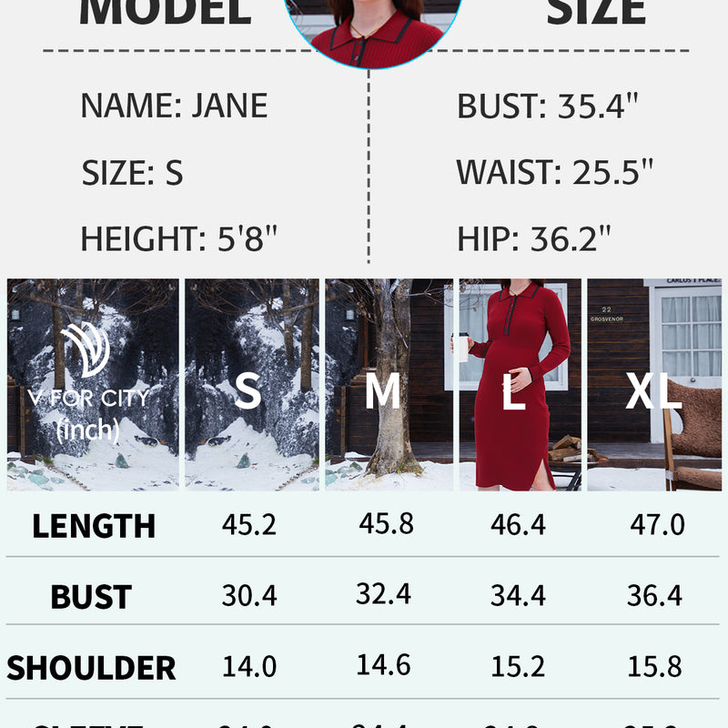 Women's Maternity Knitted Dress Long Sleeve Polo Neck Split Solid Color Midi Dress