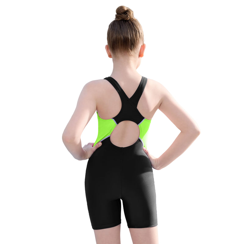 Girls 7-16Y Color Block Crisscross Back Boyleg Competition One Piece Swimsuit