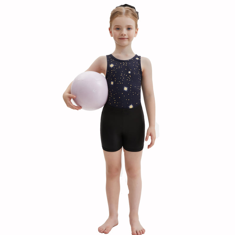 Girls Printed Cross Back Gymnastics Leotard 3 Piece Set With Shorts & Hair Scrunchie