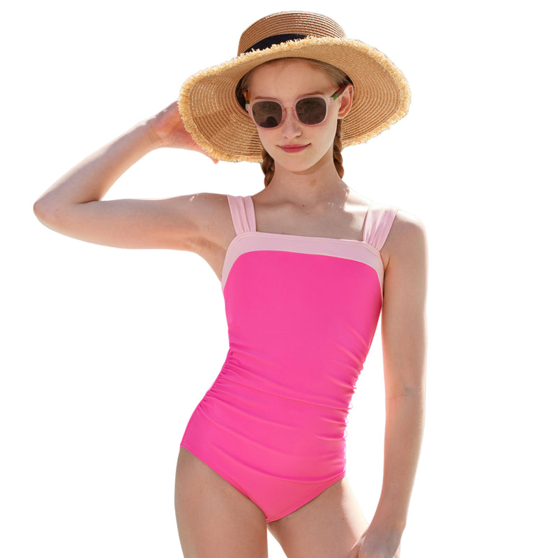 Girls One Piece Swimsuit 7‑16Y Adjustable Strap Tummy Control Full Lined Teen Bathing Suit