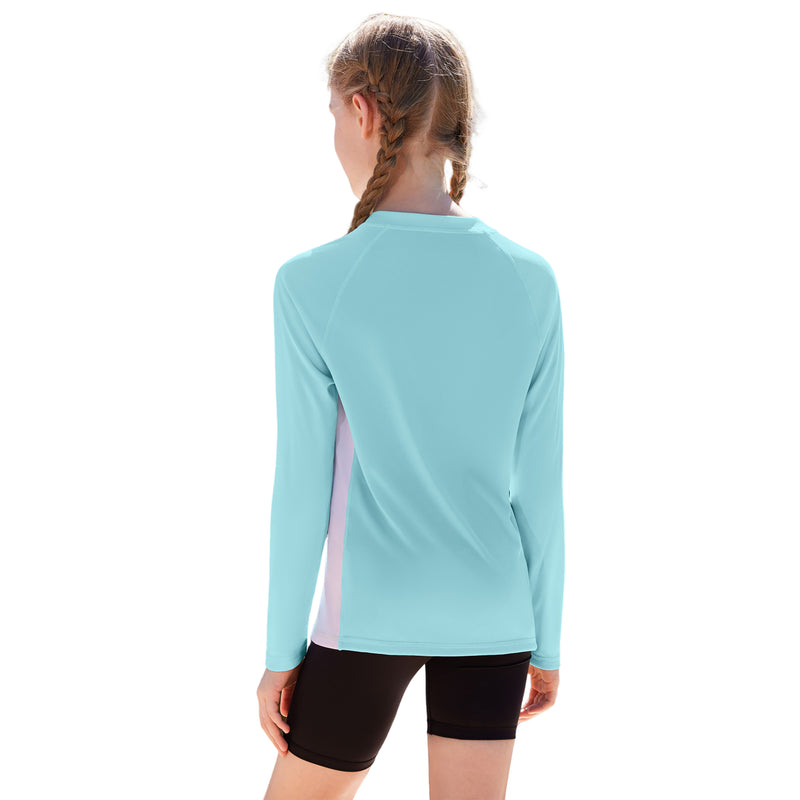 Girls UPF 50+ Long Sleeve Sun Protection Shirt Half Zip Raglan Sleeve Quick Dry Rash Guard