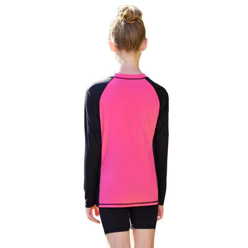 Girls UPF 50+ Long Sleeve Sun Protection Shirt Half Zip Raglan Sleeve Quick Dry Rash Guard