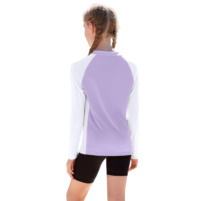Girls UPF 50+ Long Sleeve Sun Protection Shirt Half Zip Raglan Sleeve Quick Dry Rash Guard