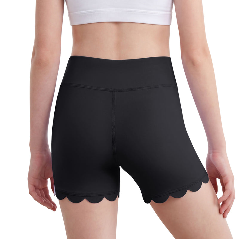 Girls High Waist Biker Shorts Scalloped Hem Workout Shorts with Hidden Pocket for 7-14Y