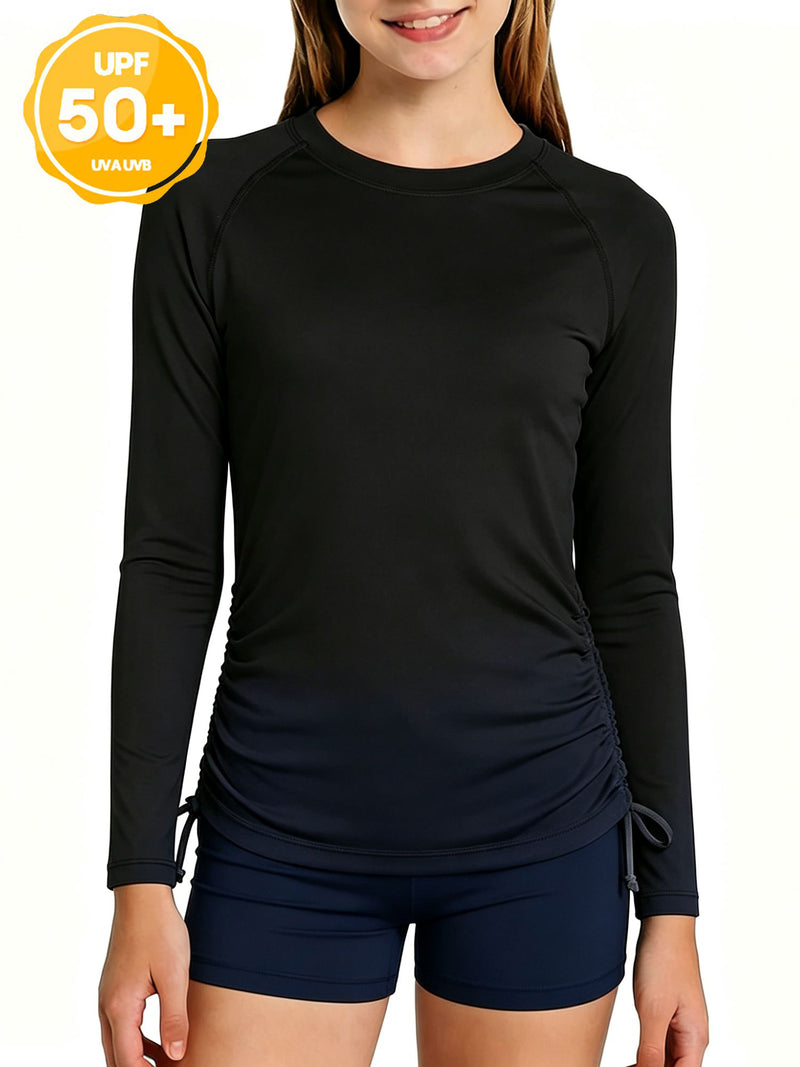ANFERRY Girls Rash Guard Long Sleeve UPF50+ Sun Protection Swim Top Outdoor Athletic Shirts,Sizes 7-16