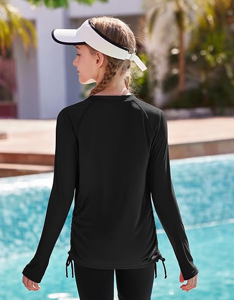 ANFERRY Girls Rash Guard Long Sleeve UPF50+ Sun Protection Swim Top Outdoor Athletic Shirts,Sizes 7-16