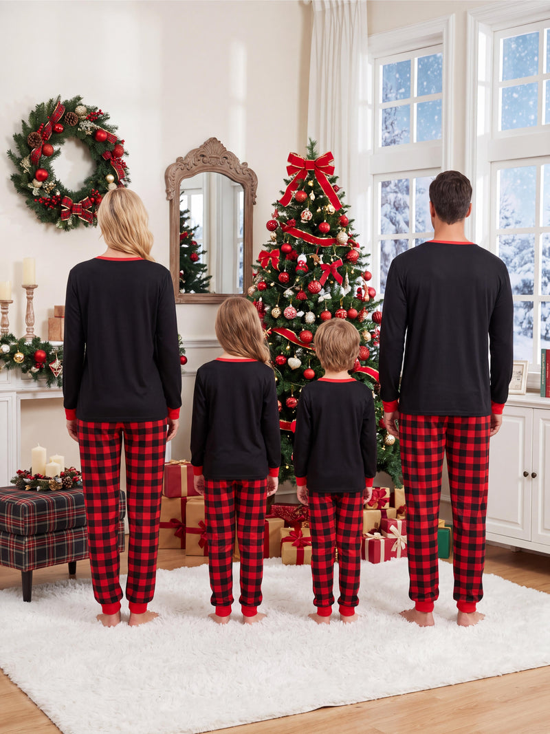 Beautyin Men Christmas Pajama Set, Xmas Tree & Letter Print Long Sleeve Tops and Pants Sleepwear, Family Matching Christmas Pajamas Set for Men
