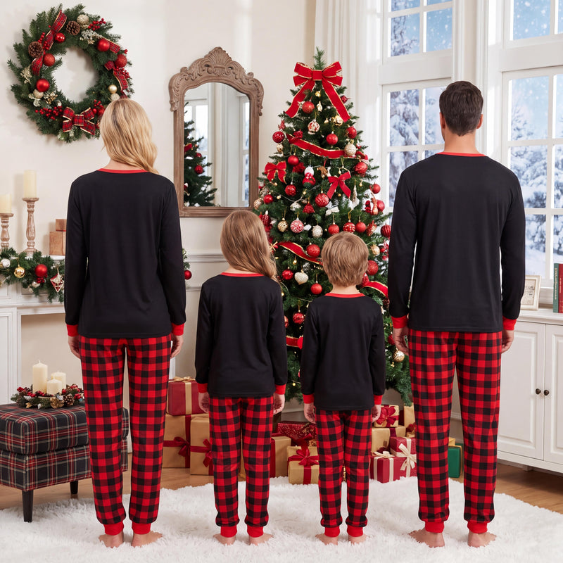 Beautyin Men Christmas Pajama Set, Xmas Tree & Letter Print Long Sleeve Tops and Pants Sleepwear, Family Matching Christmas Pajamas Set for Men