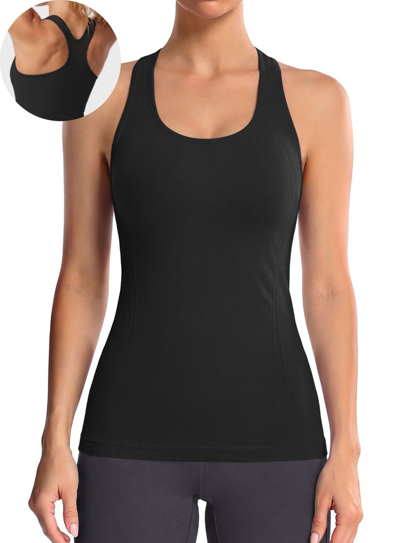 Anferry Women Ribbed Seamless Tank Top with Built in Bra, Slim Fit Workout Tops for Yoga Pilates Running Casual Home Wear