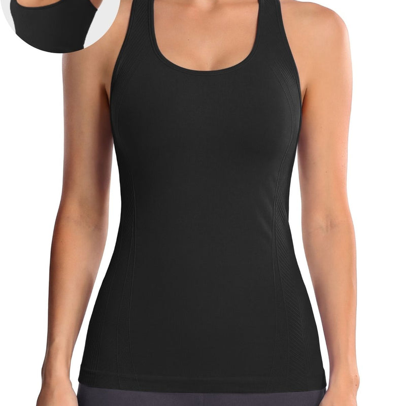 Anferry Women Ribbed Seamless Tank Top with Built in Bra, Slim Fit Workout Tops for Yoga Pilates Running Casual Home Wear