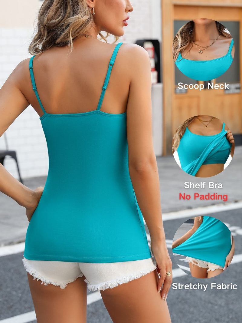 ANFERRY Womens Cotton Camisoles with Shelf Bra Solid Basic Spaghetti Straps Tank Tops Camis Pack of 2