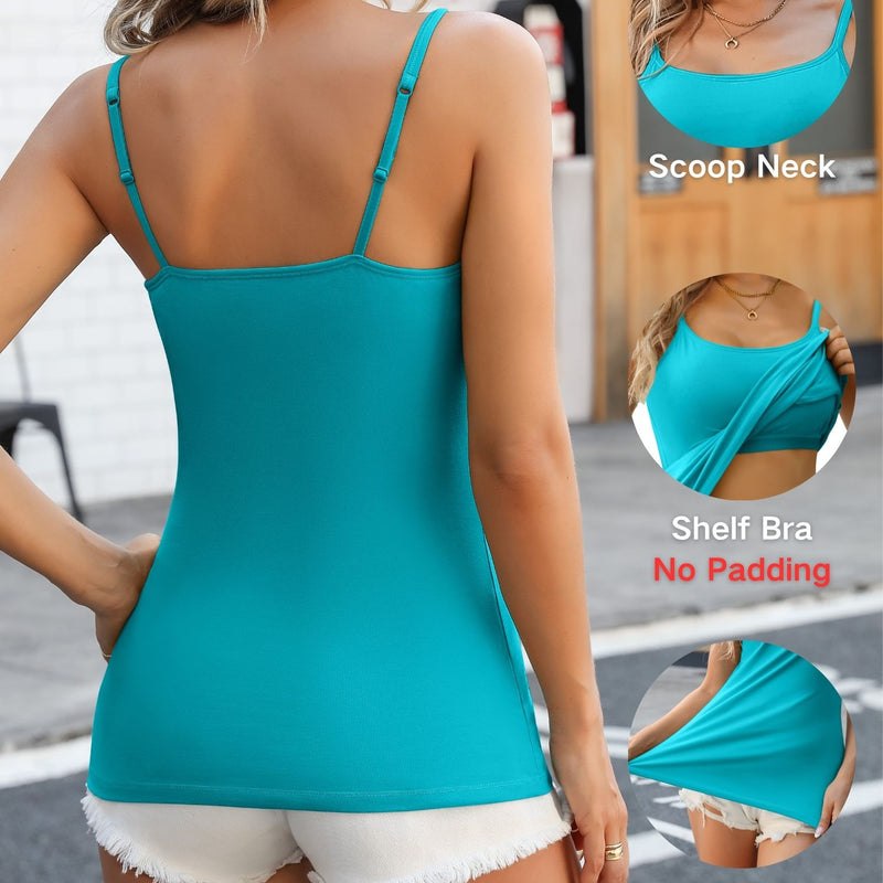ANFERRY Womens Cotton Camisoles with Shelf Bra Solid Basic Spaghetti Straps Tank Tops Camis Pack of 2