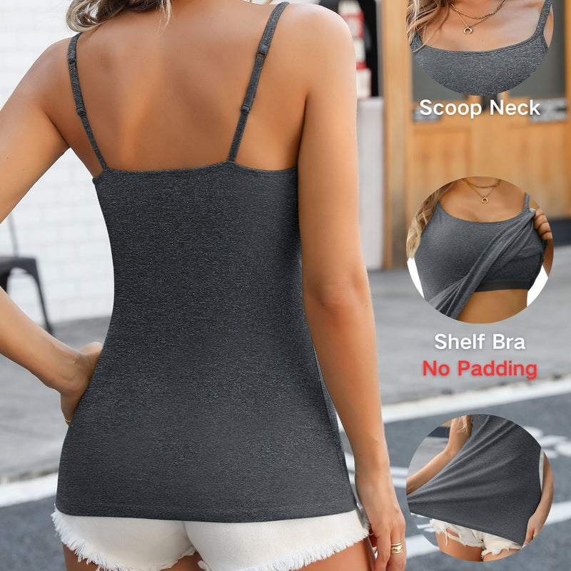 ANFERRY Womens Cotton Camisoles with Shelf Bra Solid Basic Spaghetti Straps Tank Tops Camis Pack of 2