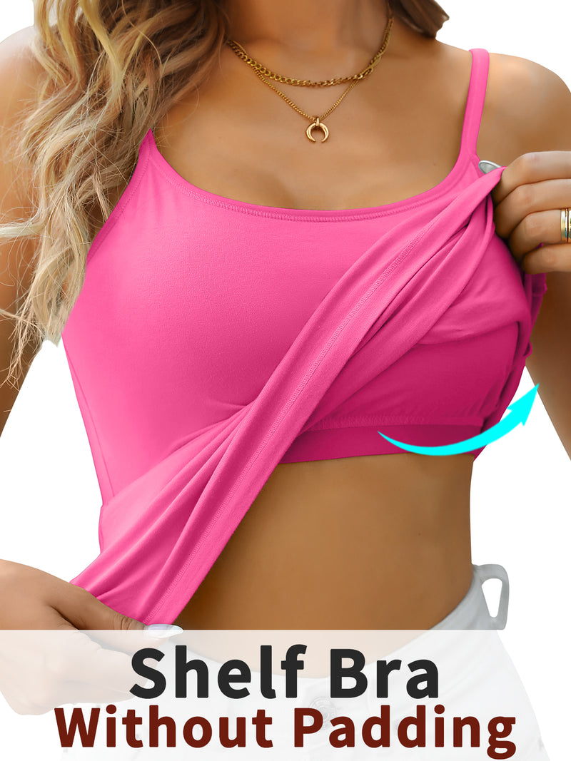 V FOR CITY Cotton Shelf Bra Camisole Tops for Women Adjustable Spaghetti Strap Cami Tank Summer Undershirts 3 Pack