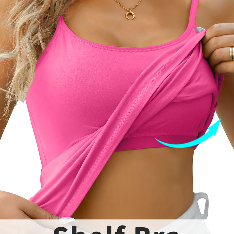 V FOR CITY Cotton Shelf Bra Camisole Tops for Women Adjustable Spaghetti Strap Cami Tank Summer Undershirts 3 Pack
