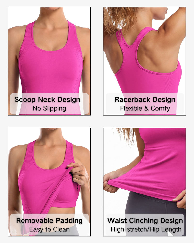 Anferry Women Ribbed Seamless Tank Top with Built in Bra, Slim Fit Workout Tops for Yoga Pilates Running Casual Home Wear