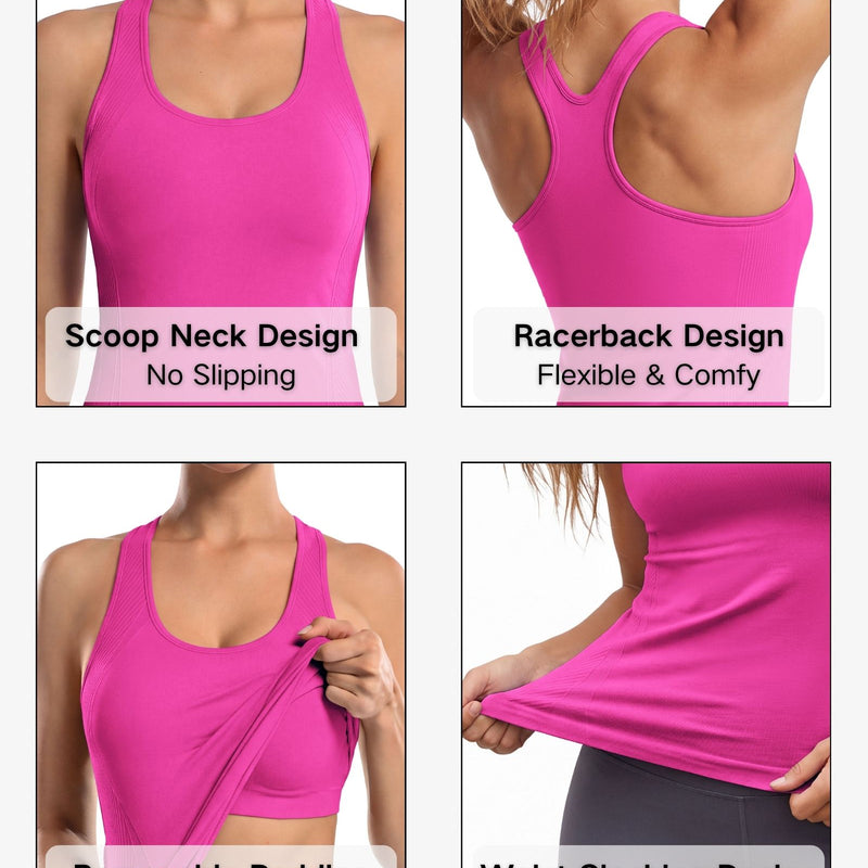 Anferry Women Ribbed Seamless Tank Top with Built in Bra, Slim Fit Workout Tops for Yoga Pilates Running Casual Home Wear