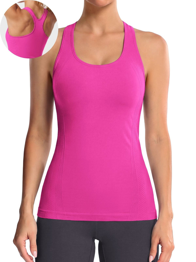 Anferry Women Ribbed Seamless Tank Top with Built in Bra, Slim Fit Workout Tops for Yoga Pilates Running Casual Home Wear