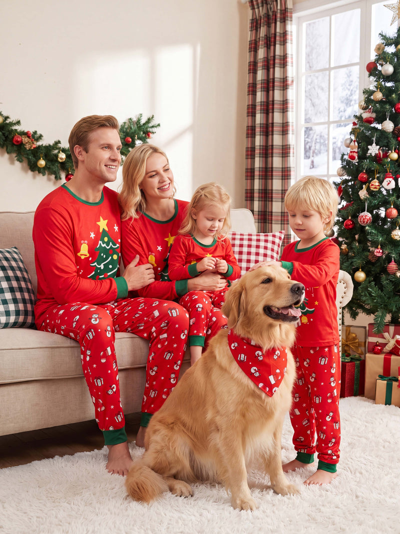 Beautyin Men Christmas Pajama Set, Xmas Tree & Letter Print Long Sleeve Tops and Pants Sleepwear, Family Matching Christmas Pajamas Set for Men