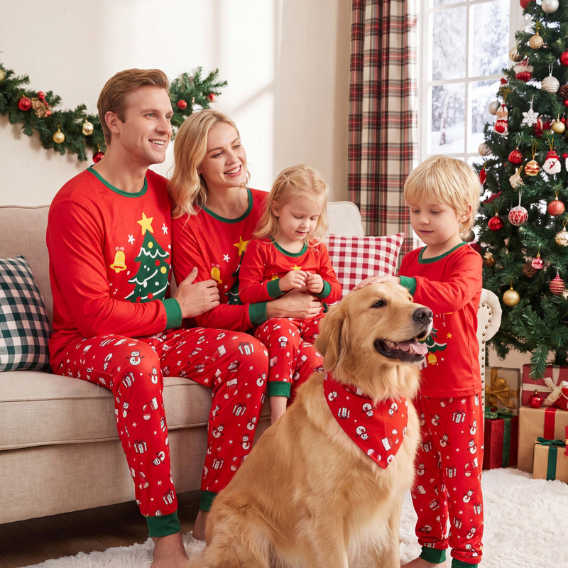 Beautyin Men Christmas Pajama Set, Xmas Tree & Letter Print Long Sleeve Tops and Pants Sleepwear, Family Matching Christmas Pajamas Set for Men