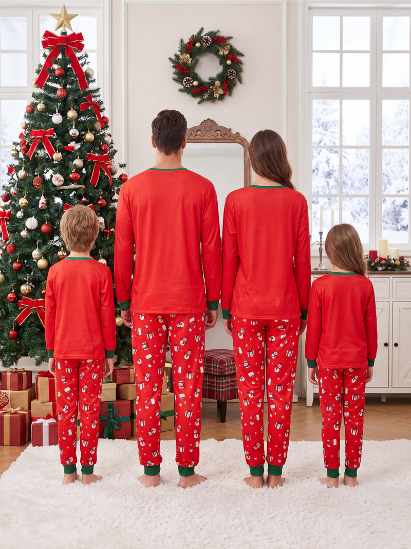 Beautyin Men Christmas Pajama Set, Xmas Tree & Letter Print Long Sleeve Tops and Pants Sleepwear, Family Matching Christmas Pajamas Set for Men
