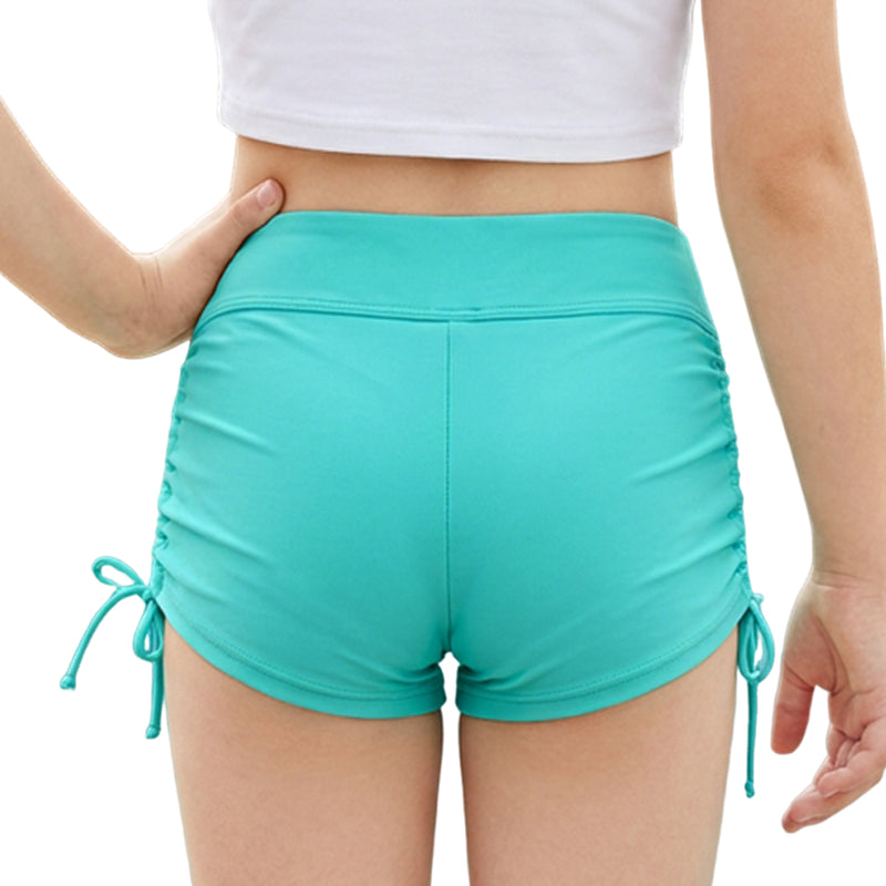 Girls 7-16Y High Waist Swim Shorts Side Drawstring Ruched Bathing Bottoms