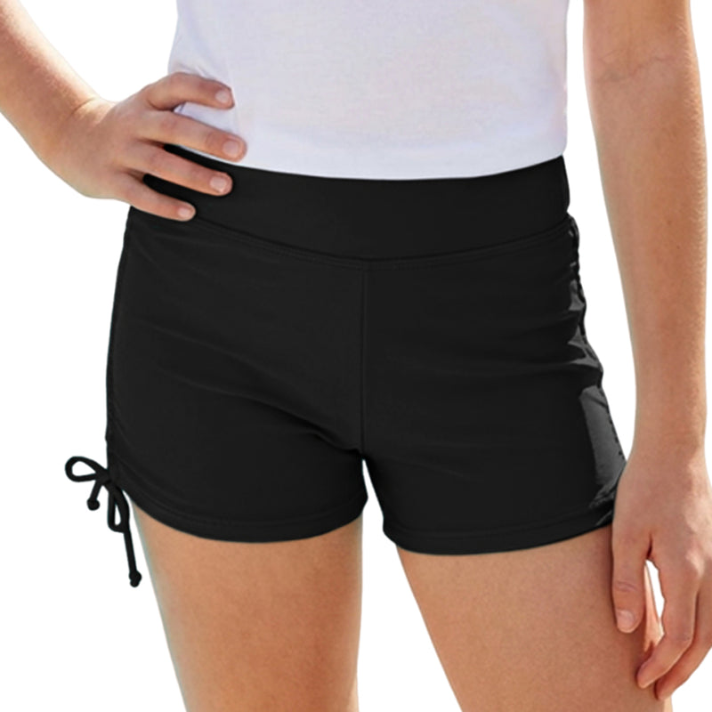 Girls 7-16Y High Waist Swim Shorts Side Drawstring Ruched Bathing Bottoms