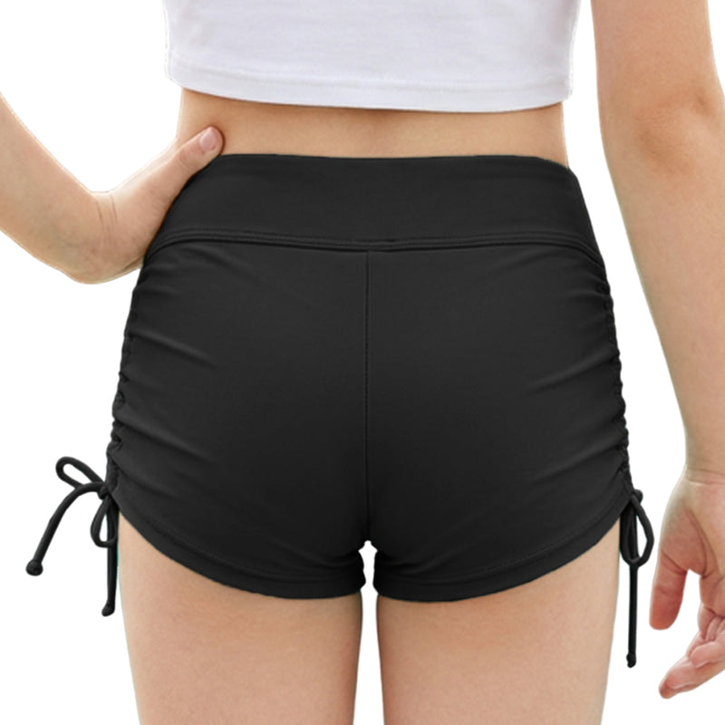 Girls 7-16Y High Waist Swim Shorts Side Drawstring Ruched Bathing Bottoms