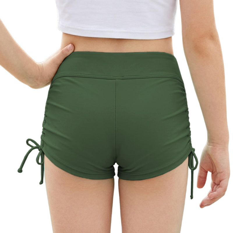 Girls 7-16Y High Waist Swim Shorts Side Drawstring Ruched Bathing Bottoms
