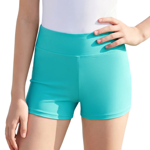 Girls 7-16Y High Waist Swim Shorts Solid Color Boy Short Bathing Bottom