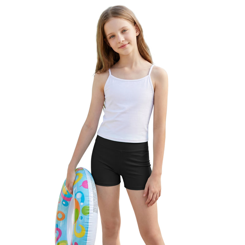 Girls 7-16Y High Waist Swim Shorts Solid Color Boy Short Bathing Bottom
