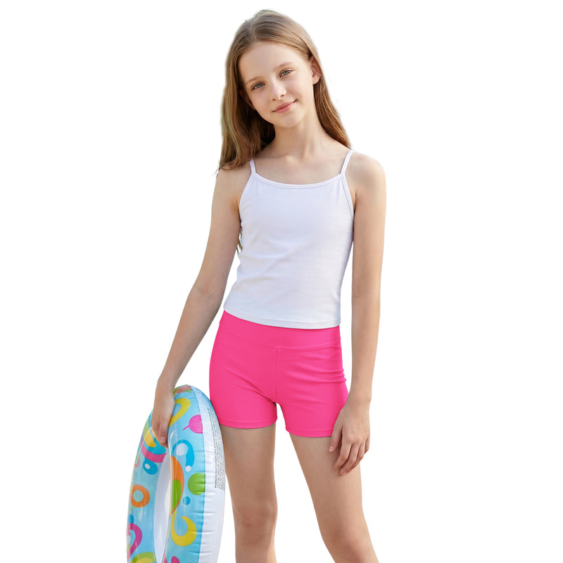 Girls 7-16Y High Waist Swim Shorts Solid Color Boy Short Bathing Bottom