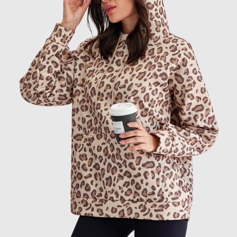 Leopard Print Drawstring Hoodie