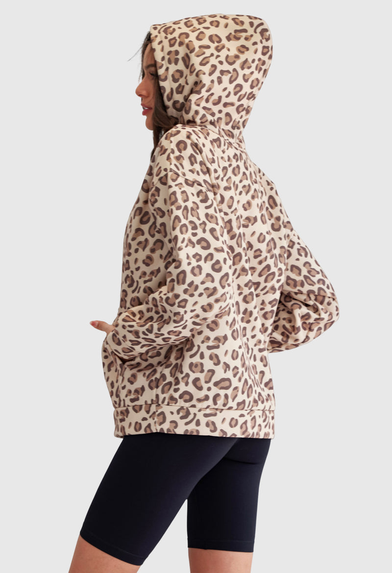 Leopard Print Drawstring Hoodie