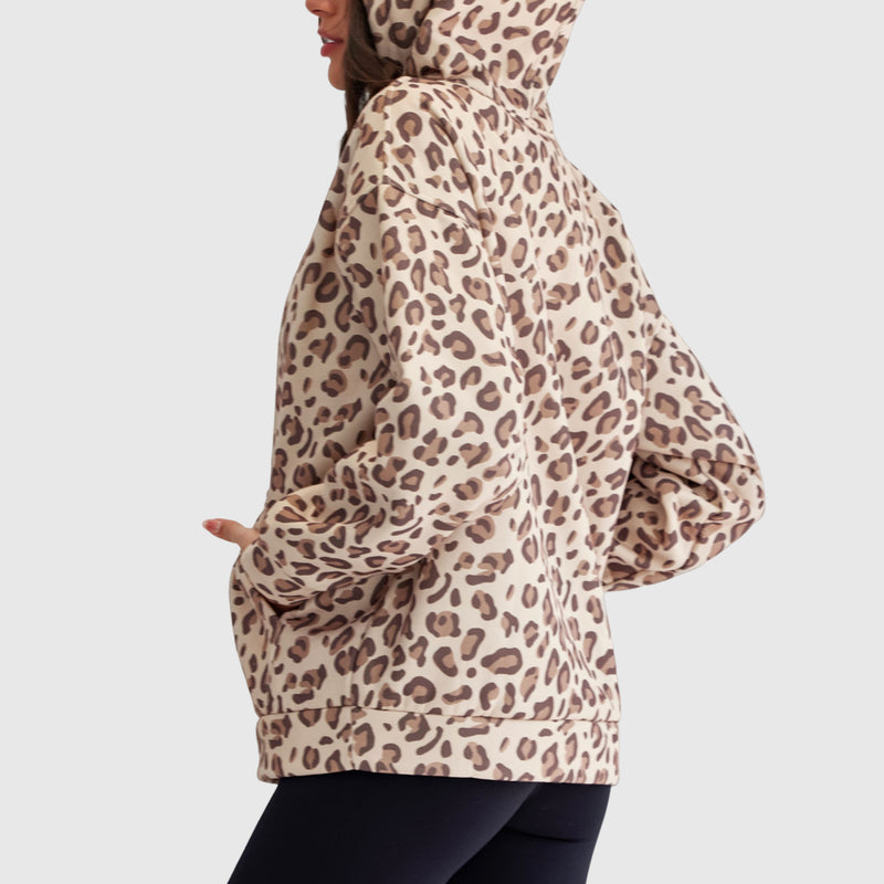 Leopard Print Drawstring Hoodie