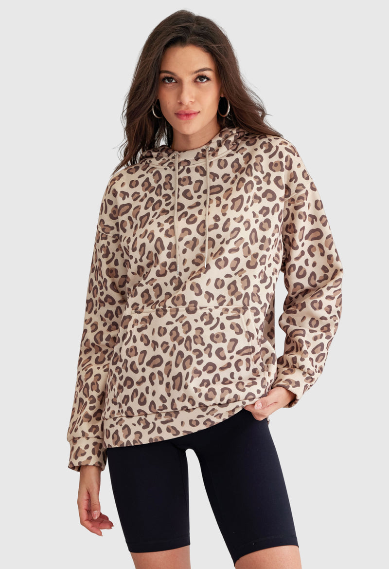 Leopard Print Drawstring Hoodie