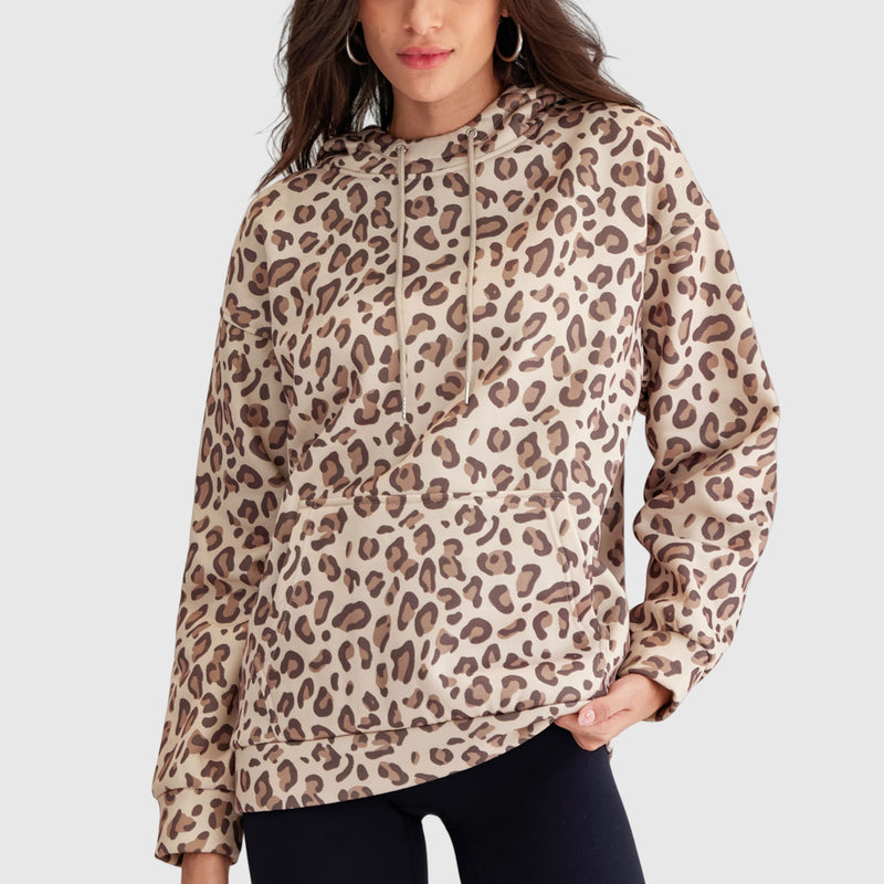 Leopard Print Drawstring Hoodie