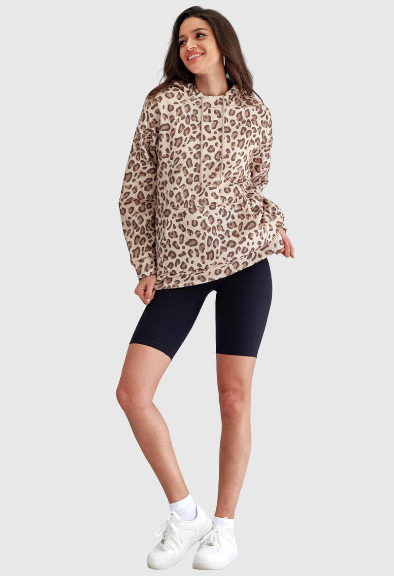 Leopard Print Drawstring Hoodie