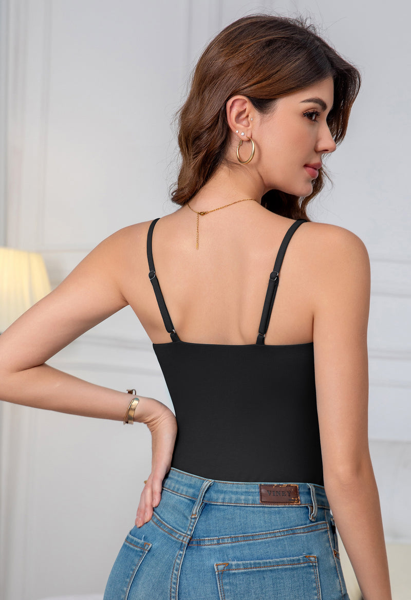 Women's Square Neck Adjustable Strap Built-in Bra Camisole Tank Top