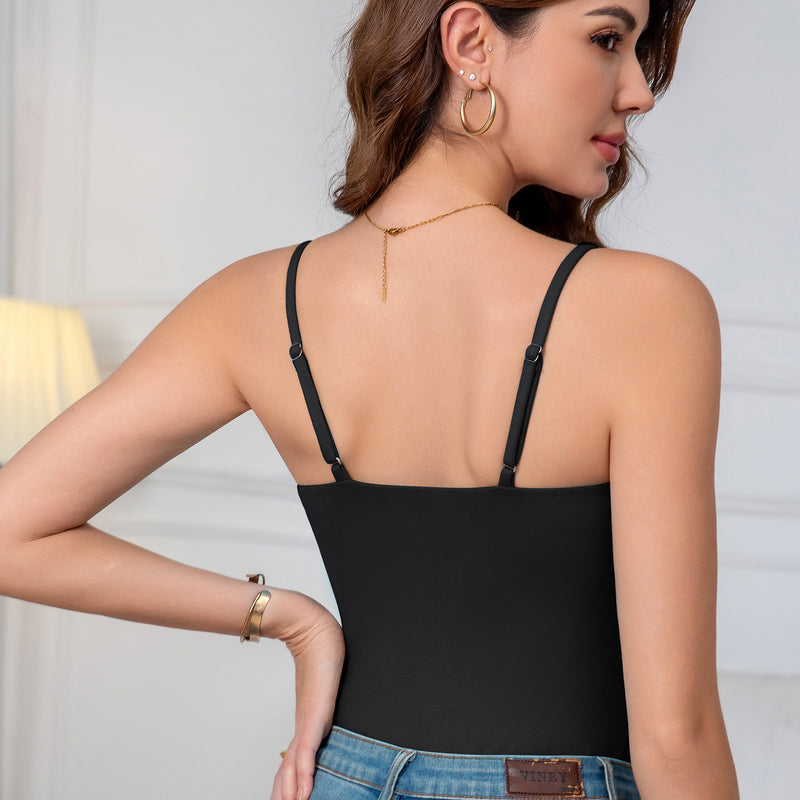 Women's Square Neck Adjustable Strap Built-in Bra Camisole Tank Top