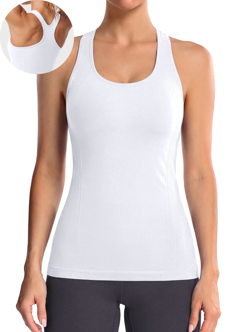 Anferry Women Ribbed Seamless Tank Top with Built in Bra, Slim Fit Workout Tops for Yoga Pilates Running Casual Home Wear