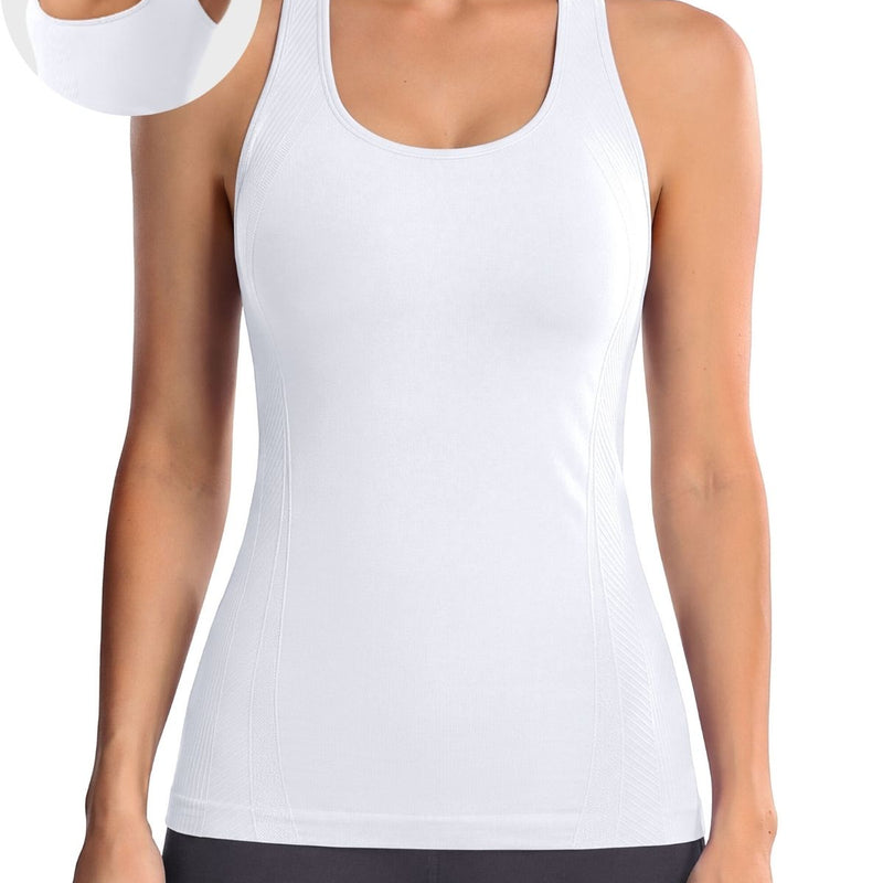Anferry Women Ribbed Seamless Tank Top with Built in Bra, Slim Fit Workout Tops for Yoga Pilates Running Casual Home Wear
